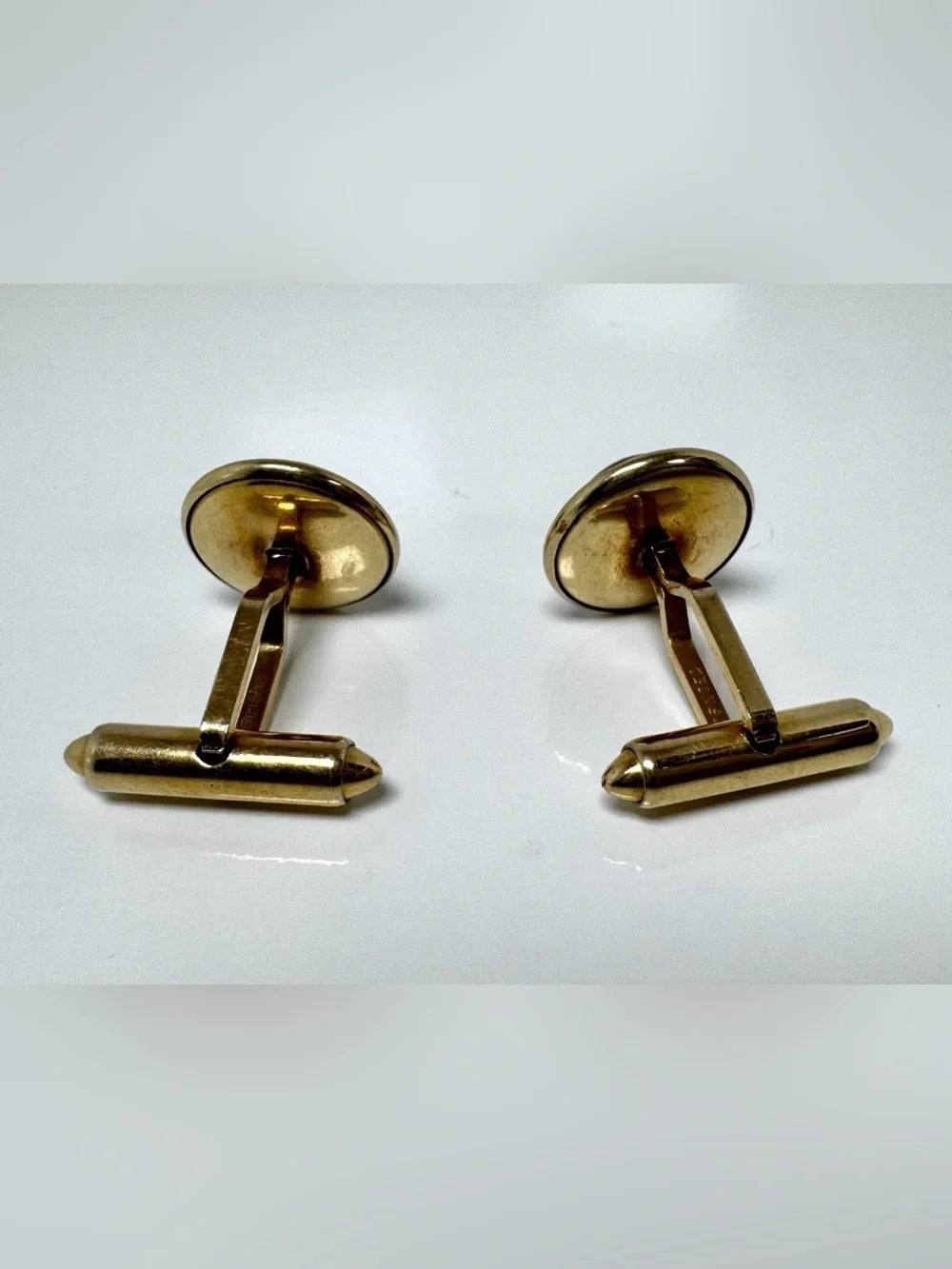 Krementz Gold Plated Red Cabochon Bullet Back Round Signed Men's Cufflinks #1543